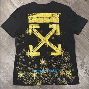 Off-White Snowflakes SEEING THINGS Tee, Mens XL, Black and Gold